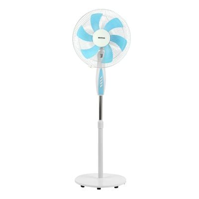 Krypton 16" Stand Fan- KNF6436| Pedestal Fan With 6 Leaf Blades For Strong Wind And 3-Speed Levels| High Performance Motor For High Speed Wind| Ideal For Home, Office, Garage, Apartment| 2 Years Warranty, Blue and white 