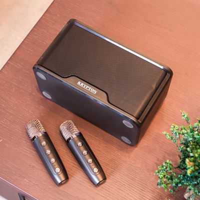 Krypton Wireless Speaker And Karaoke Microphone- KNMS5340| USB, TF, Bluetooth and Karaoke Function with Dual Speaker And 2 Microphone | Perfect for Home, Party| Black, 2 Years Warranty