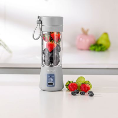 Krypton 330 ML Rechargeable Portable Juicer- KNB6448| Powerful 50W Motor with Safety Protection Switch| Perfect for Juices, Smoothies, Milkshakes| Grey, 2 Years Warranty 