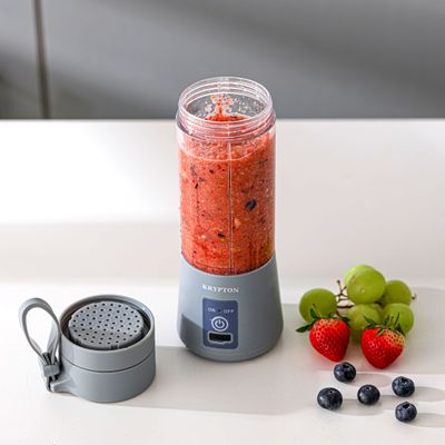 Krypton 330 ML Rechargeable Portable Juicer- KNB6448| Powerful 50W Motor with Safety Protection Switch| Perfect for Juices, Smoothies, Milkshakes| Grey, 2 Years Warranty 