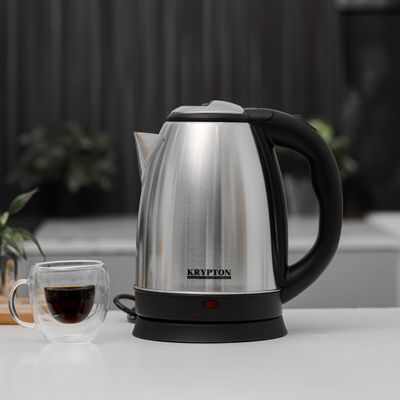 Krypton 1.8 L Stainless Steel Electric Kettle- KNK5465| 1500W, 360-Degree Rotation Base with Automatic Power-Off| Perfect for Boiling Water, Milk, Tea| Overheat Protection, Dry Boil Protection| Black and silver, 2 Years Warranty