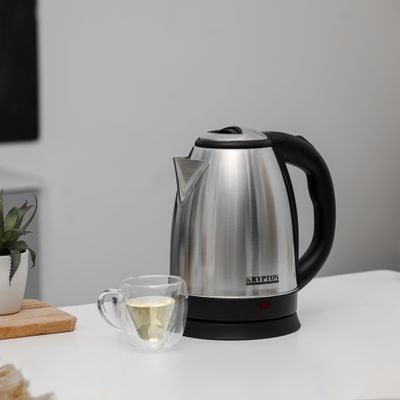 Krypton 1.8 L Stainless Steel Electric Kettle- KNK5465| 1500W, 360-Degree Rotation Base with Automatic Power-Off| Perfect for Boiling Water, Milk, Tea| Overheat Protection, Dry Boil Protection| Black and silver, 2 Years Warranty