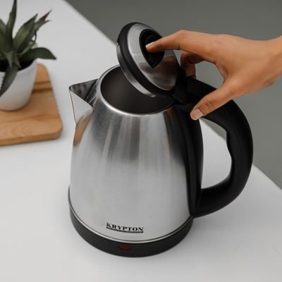 Krypton 1.8 L Stainless Steel Electric Kettle- KNK5465| 1500W, 360-Degree Rotation Base with Automatic Power-Off| Perfect for Boiling Water, Milk, Tea| Overheat Protection, Dry Boil Protection| Black and silver, 2 Years Warranty