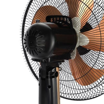 Krypton 16" Stand Fan- KNF6558/ Pedestal Fans with 5 Leaf Metal Blades for Strong Wind and 3-Speed Levels, 60 min Timer, Adjustable Height/ High Performance Motor, Ideal for Home, Office, Garage, Apartment/ 2 Years Warranty, Black and golden 