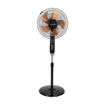 Krypton 16" Stand Fan- KNF6558/ Pedestal Fans with 5 Leaf Metal Blades for Strong Wind and 3-Speed Levels, 60 min Timer, Adjustable Height/ High Performance Motor, Ideal for Home, Office, Garage, Apartment/ 2 Years Warranty, Black and golden 