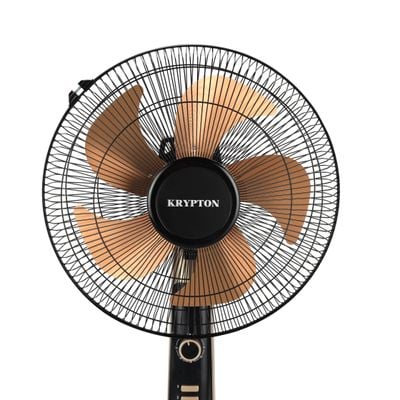 Krypton 16" Stand Fan- KNF6558/ Pedestal Fans with 5 Leaf Metal Blades for Strong Wind and 3-Speed Levels, 60 min Timer, Adjustable Height/ High Performance Motor, Ideal for Home, Office, Garage, Apartment/ 2 Years Warranty, Black and golden 