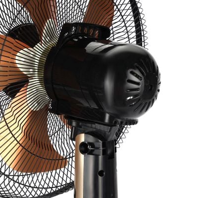 Krypton 16" Stand Fan- KNF6559/ Pedestal Fans with Remote Control, 5 Leaf Metal Blades for Strong Wind and 3-Speed Levels, 7.5 hours Timer, Adjustable Height/ High Performance Motor, Ideal for Home, Office, Garage, Apartment/ 2 Years Warranty, Black and golden 