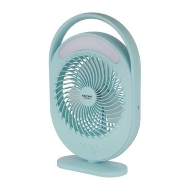 Krypton Rechargeable Mini Fan- KNF5464/ LED Light with Long Working Hours and 3 Wind Speed/ Powerful and Efficient Cooling, High Performance 2400mAh Lithium Battery, Perfect for Home, Office, Study Room, etc./ 2 Years Warranty, Blue 