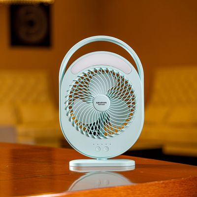 Krypton Rechargeable Mini Fan- KNF5464/ LED Light with Long Working Hours and 3 Wind Speed/ Powerful and Efficient Cooling, High Performance 2400mAh Lithium Battery, Perfect for Home, Office, Study Room, etc./ 2 Years Warranty, Blue 