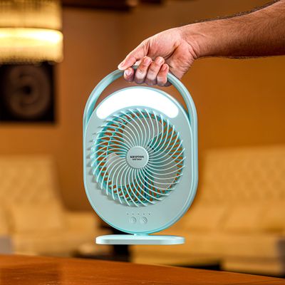 Krypton Rechargeable Mini Fan- KNF5464/ LED Light with Long Working Hours and 3 Wind Speed/ Powerful and Efficient Cooling, High Performance 2400mAh Lithium Battery, Perfect for Home, Office, Study Room, etc./ 2 Years Warranty, Blue 