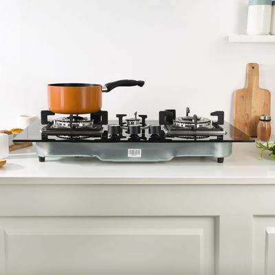 Krypton 2-IN-1 Built-In Gas Hob- KNGC6433/ Tempered Glass Top, Stove with Sabaf Burners, Low Consumption and Improved Flow for Efficient Heating/ Pulse Ignition System, Perfect for Residential Use, Apartment / Black, 2 Years Warranty