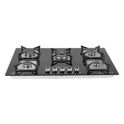 Krypton 2-IN-1 Built-In Gas Hob- KNGC6434/ 5 Burners, Tempered Glass Top, Stove with Sabaf Burner, Low Consumption and Improved Flow for Efficient Heating/ Pulse Ignition System, Perfect for Residential Use, Apartment / Black, 2 Years Warranty