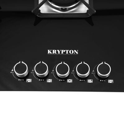 Krypton 2-IN-1 Built-In Gas Hob- KNGC6434/ 5 Burners, Tempered Glass Top, Stove with Sabaf Burner, Low Consumption and Improved Flow for Efficient Heating/ Pulse Ignition System, Perfect for Residential Use, Apartment / Black, 2 Years Warranty