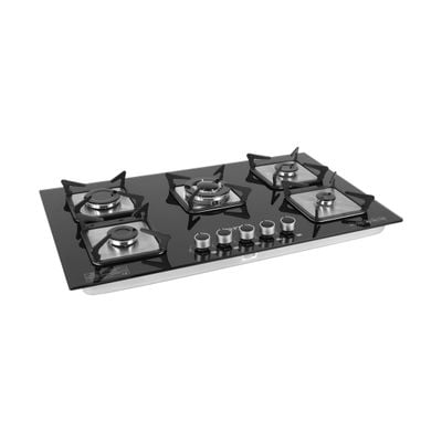 Krypton 2-IN-1 Built-In Gas Hob- KNGC6434/ 5 Burners, Tempered Glass Top, Stove with Sabaf Burner, Low Consumption and Improved Flow for Efficient Heating/ Pulse Ignition System, Perfect for Residential Use, Apartment / Black, 2 Years Warranty