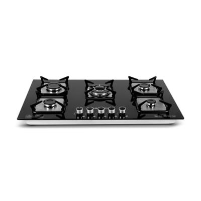 Krypton 2-IN-1 Built-In Gas Hob- KNGC6434/ 5 Burners, Tempered Glass Top, Stove with Sabaf Burner, Low Consumption and Improved Flow for Efficient Heating/ Pulse Ignition System, Perfect for Residential Use, Apartment / Black, 2 Years Warranty