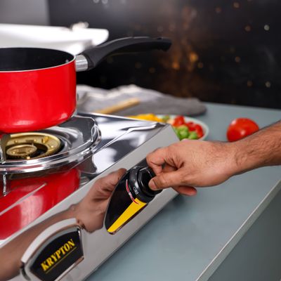 Krypton Stainless Steel Gas Cooker- KNGC6198-FFD/ Cast Iron Mixing Tube, Double Brass Burner Stove with Low Consumption and Improved Flow for Efficient Heating/ Auto-Piezo Ignition System/ Silver, 2 Years Warranty