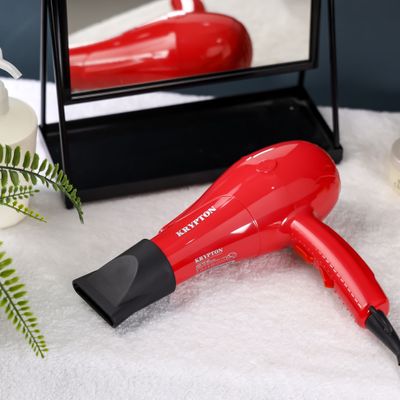 Krypton 1500 W Hair Dryer- KNH6560/ High Speed, Quiet Sound 2 Speed and 3 Heat Settings/ with Turbo Motor for Quick Drying, Perfect for Salon and at Home Styling/ 2 Years Warranty, Red