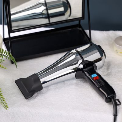 Krypton 2000 W Hair Dryer- KNH6562/ High Speed, Quiet Sound 2 Speed and 3 Heat Settings/ with Turbo Motor for Quick Drying, Perfect for Salon and at Home Styling, Detachable Filter and 1 Nozzle/ 2 Years Warranty, Silver, Mirror Body