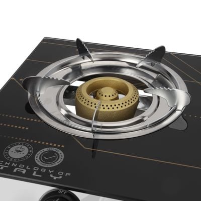 Krypton Gas Cooker- KNGC6571/ Glass Top Panel, Stainless Steel Tray and Frame, Double Brass Burner/ Low Energy Consumption and Efficient/ Automatic Ignition System, LPG Gas Stove/ Black, 2 Years Warranty