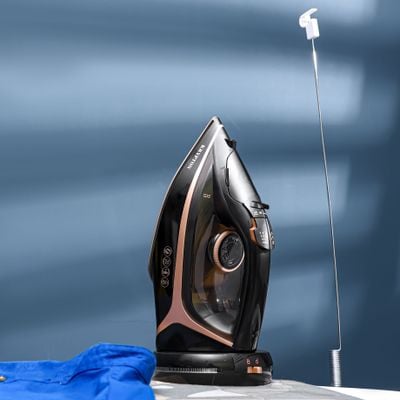 Krypton Ceramic Steam Iron- KNSI6557/ Cord and Cordless Use, Dry Steam Ironing Box with Ceramic Soleplate/ Compact and Handy Design with Multiple Functions/ 300 ml Water Tank, Suitable for All Kinds of Fabric, 2200 W Power/ 2 Years Warranty, Black 