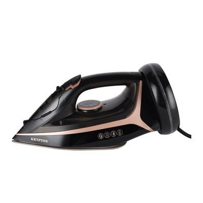 Krypton Ceramic Steam Iron- KNSI6557/ Cord and Cordless Use, Dry Steam Ironing Box with Ceramic Soleplate/ Compact and Handy Design with Multiple Functions/ 300 ml Water Tank, Suitable for All Kinds of Fabric, 2200 W Power/ 2 Years Warranty, Black 