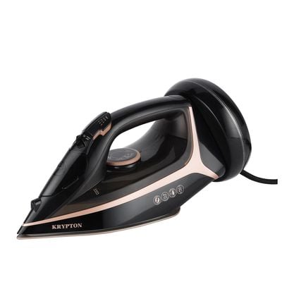 Krypton Ceramic Steam Iron- KNSI6557/ Cord and Cordless Use, Dry Steam Ironing Box with Ceramic Soleplate/ Compact and Handy Design with Multiple Functions/ 300 ml Water Tank, Suitable for All Kinds of Fabric, 2200 W Power/ 2 Years Warranty, Black 