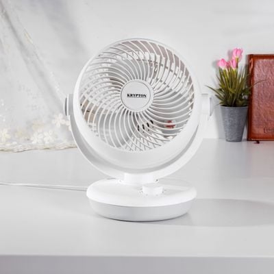 Krypton 8" Air Circulation Fan- KNF6450/ with 90 Degree Variable Tilt and Horizontal Oscillation/ 3 Blades for Strong Wind and 3-Speed Levels/ Ideal for Home, Office, Apartment/ 2 Years Warranty, White 