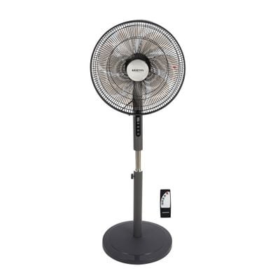 Krypton 16" Stand Fan- KNF6451/ Pedestal Fans with Remote Control, 7 Leaf Metal Blades for Strong Wind and 3-Speed Levels, 7.5 hours Timer/ High Performance Motor, Ideal for Home, Office, Garage, Apartment/ 2 Years Warranty, Black