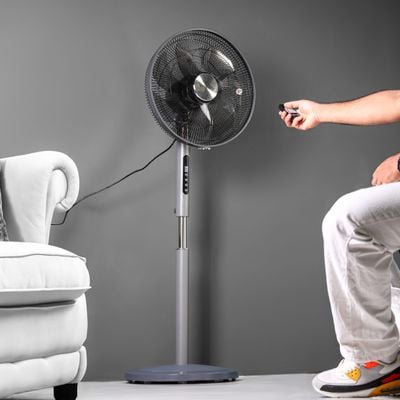 Krypton 16" Stand Fan- KNF6451/ Pedestal Fans with Remote Control, 7 Leaf Metal Blades for Strong Wind and 3-Speed Levels, 7.5 hours Timer/ High Performance Motor, Ideal for Home, Office, Garage, Apartment/ 2 Years Warranty, Black