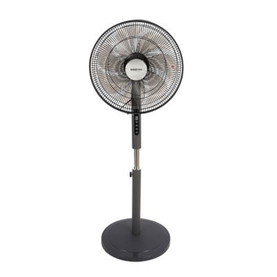 Krypton 16" Stand Fan- KNF6451/ Pedestal Fans with Remote Control, 7 Leaf Metal Blades for Strong Wind and 3-Speed Levels, 7.5 hours Timer/ High Performance Motor, Ideal for Home, Office, Garage, Apartment/ 2 Years Warranty, Black