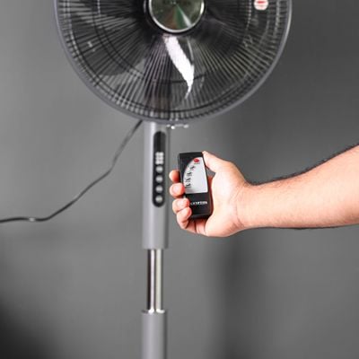 Krypton 16" Stand Fan- KNF6451/ Pedestal Fans with Remote Control, 7 Leaf Metal Blades for Strong Wind and 3-Speed Levels, 7.5 hours Timer/ High Performance Motor, Ideal for Home, Office, Garage, Apartment/ 2 Years Warranty, Black