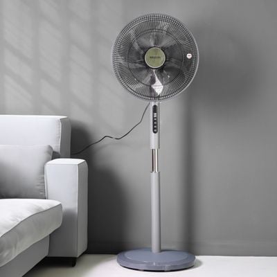 Krypton 16" Stand Fan- KNF6451/ Pedestal Fans with Remote Control, 7 Leaf Metal Blades for Strong Wind and 3-Speed Levels, 7.5 hours Timer/ High Performance Motor, Ideal for Home, Office, Garage, Apartment/ 2 Years Warranty, Black