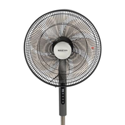 Krypton 16" Stand Fan- KNF6451/ Pedestal Fans with Remote Control, 7 Leaf Metal Blades for Strong Wind and 3-Speed Levels, 7.5 hours Timer/ High Performance Motor, Ideal for Home, Office, Garage, Apartment/ 2 Years Warranty, Black