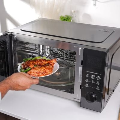 Krypton 25 L Digital Microwave Oven- KNMO6584/ Multi-Functional Cooking, Grill, Convection and Combination/ Sensor Touch Control Panel with Knob and 8 Auto Menu Settings/ Pull Open Door Handle and Mirror Glass Finish/ Perfect for Cakes, Cookies, Bread, Meats, Vegetables/ Black, 2 Years Warranty 