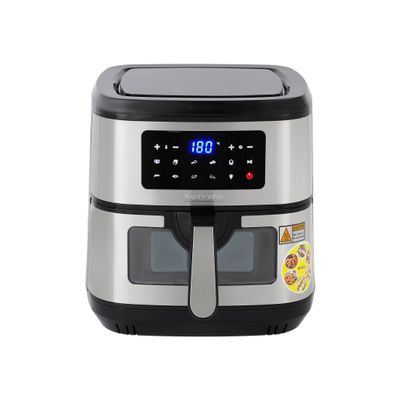 Krypton Double Heating Digital Air Fryer- KNAF6590/ 7.5 L Pot with Rack, with Vortex Frying Technology/ LED Display, 1-60 Min Timer, Temperature 50-200 Degree Celsius/ 9 Preset Programs, Window, Interior Lamp/ for Fries, Steak, Chicken, Cake, Meat, Bread, etc./ 2 Years Warranty, Black and Silver