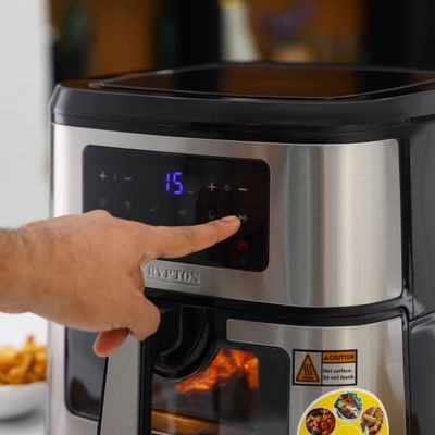 Krypton Double Heating Digital Air Fryer- KNAF6591/ 9.5 L Pot with Rack, with Vortex Frying Technology/ LED Display, 1-60 Min Timer, Temperature 50-200 Degree Celsius/ 9 Preset Programs, Window, Interior Lamp/ for Fries, Steak, Chicken, Cake, Meat, Bread, etc./ 2 Years Warranty, Black and Silver