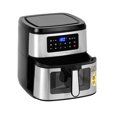 Krypton Double Heating Digital Air Fryer- KNAF6591/ 9.5 L Pot with Rack, with Vortex Frying Technology/ LED Display, 1-60 Min Timer, Temperature 50-200 Degree Celsius/ 9 Preset Programs, Window, Interior Lamp/ for Fries, Steak, Chicken, Cake, Meat, Bread, etc./ 2 Years Warranty, Black and Silver