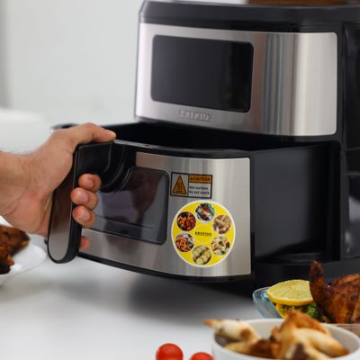 Krypton Double Heating Digital Air Fryer- KNAF6591/ 9.5 L Pot with Rack, with Vortex Frying Technology/ LED Display, 1-60 Min Timer, Temperature 50-200 Degree Celsius/ 9 Preset Programs, Window, Interior Lamp/ for Fries, Steak, Chicken, Cake, Meat, Bread, etc./ 2 Years Warranty, Black and Silver