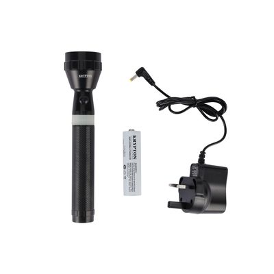 Krypton Rechargeable LED Flashlight- KNFL5028N| Microchip LED with Triple Booster Technology| Perfect for Indoor and Outdoor Use, 2 Hours Continuous Working| Rechargeable Lithium Battery Torch Light| Black, Lifetime Warranty