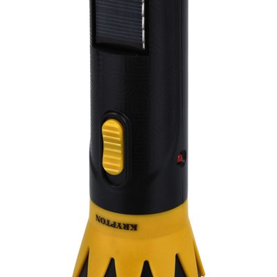 Krypton Rechargeable LED Torch with Solar Panel- KNFL5159| Rechargeable and Easy to Use| Energy Efficient Design with Solar Panel and AC Charging| Compact, Portable and Light-Weight Design with 6 Hours Operating Time| Perfect for Indoor and Outdoor Use| Yellow and Black