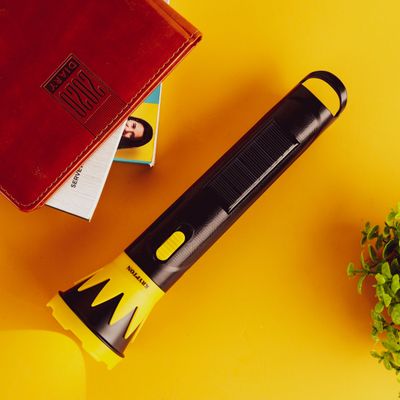 Krypton Rechargeable LED Torch with Solar Panel- KNFL5159| Rechargeable and Easy to Use| Energy Efficient Design with Solar Panel and AC Charging| Compact, Portable and Light-Weight Design with 6 Hours Operating Time| Perfect for Indoor and Outdoor Use| Yellow and Black