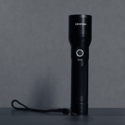 Krypton LED Flashlight with Power Bank- KNFL5437| Energy Efficient Design with Type C Charging, Compact, Portable and Light-Weight Design with Long Operating Time up to 12 Hours, 2000M Real Range Distance| Perfect for Indoor and Outdoor Use| Black