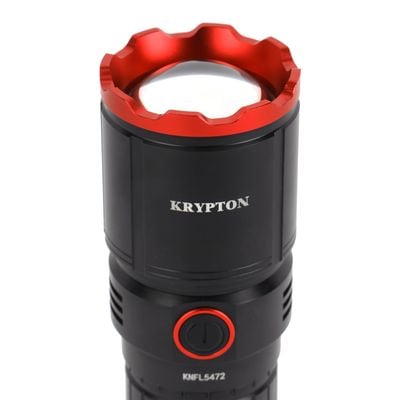 Krypton LED Flashlight with Power Bank Function- KNFL5472/ 25W, 3000 LM, Perfect for Indoor and Outdoor Use, 15 Hours Continuous Working/ with Aluminum Alloy Housing, Zoomable and Waterproof, Type C Charging/ Black, Limited Lifetime Warranty