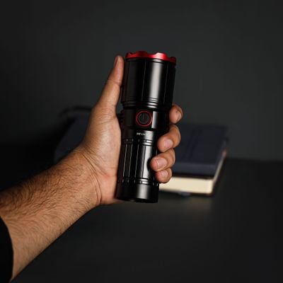 Krypton LED Flashlight with Power Bank Function- KNFL5472/ 25W, 3000 LM, Perfect for Indoor and Outdoor Use, 15 Hours Continuous Working/ with Aluminum Alloy Housing, Zoomable and Waterproof, Type C Charging/ Black, Limited Lifetime Warranty