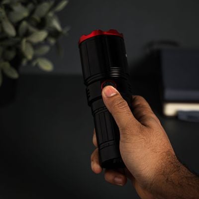 Krypton LED Flashlight with Power Bank Function- KNFL5472/ 25W, 3000 LM, Perfect for Indoor and Outdoor Use, 15 Hours Continuous Working/ with Aluminum Alloy Housing, Zoomable and Waterproof, Type C Charging/ Black, Limited Lifetime Warranty