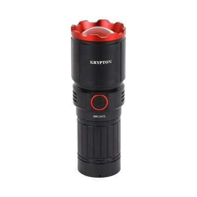 Krypton LED Flashlight with Power Bank Function- KNFL5472/ 25W, 3000 LM, Perfect for Indoor and Outdoor Use, 15 Hours Continuous Working/ with Aluminum Alloy Housing, Zoomable and Waterproof, Type C Charging/ Black, Limited Lifetime Warranty