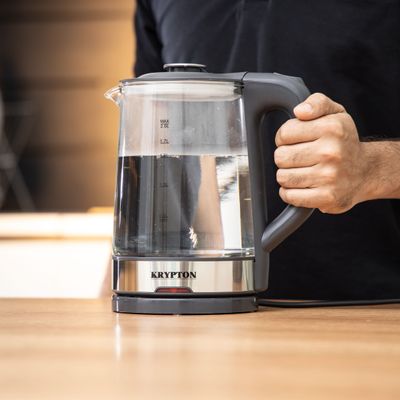 Krypton 1500W Electric Glass Kettle - Boil Dry Protection | Auto Shut Off | Fast Boil & Easy to Clean | Ideal for Hot Water, Tea or Coffee | 2L Cordless Kettle 