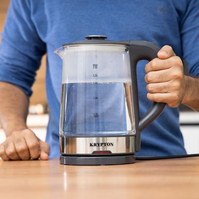 Krypton 1500W Electric Glass Kettle - Boil Dry Protection | Auto Shut Off | Fast Boil & Easy to Clean | Ideal for Hot Water, Tea or Coffee | 2L Cordless Kettle 