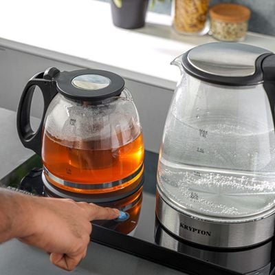 Krypton Borosilicate Glass Tea Maker- KNTM6445/ 1.8 L and 1.2 L, Touch Screen Control, Fast Boiling, 2200 W/ Perfect for making Coffee, Water, Milk, Various Types of Tea/ 2 Years Warranty, Silver and Black