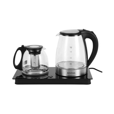 Krypton Borosilicate Glass Tea Maker- KNTM6445/ 1.8 L and 1.2 L, Touch Screen Control, Fast Boiling, 2200 W/ Perfect for making Coffee, Water, Milk, Various Types of Tea/ 2 Years Warranty, Silver and Black